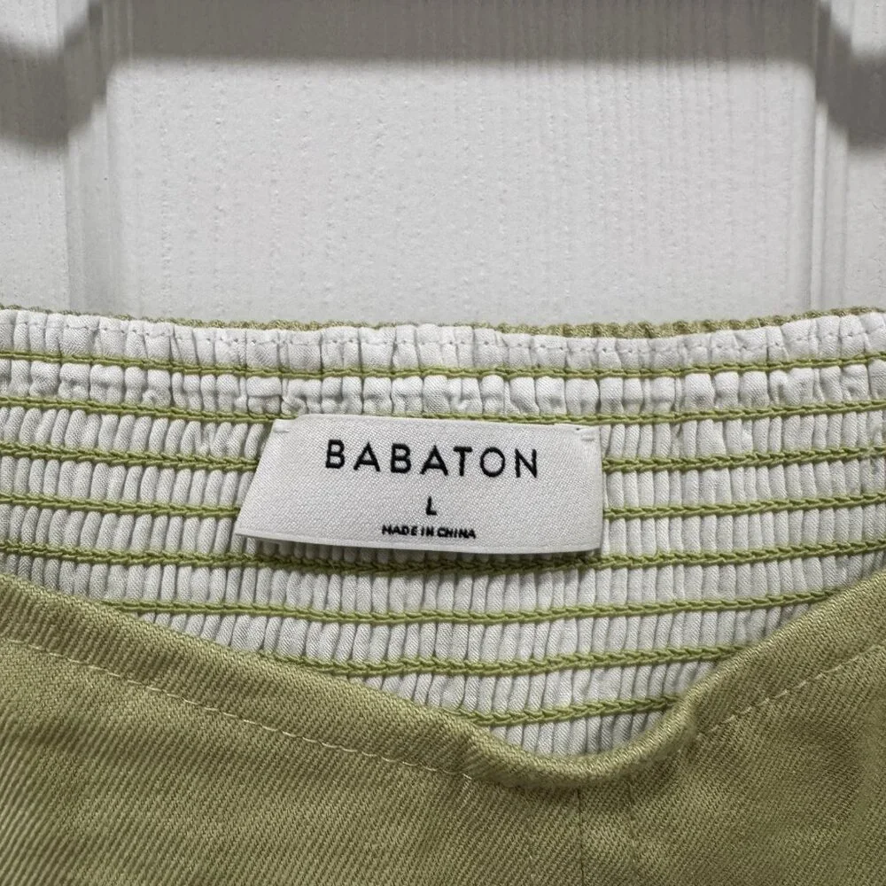 Babaton Hadwyn Rare Pistachio Green Crop Top Puff Sleeve‎ Size Large Linen Blend